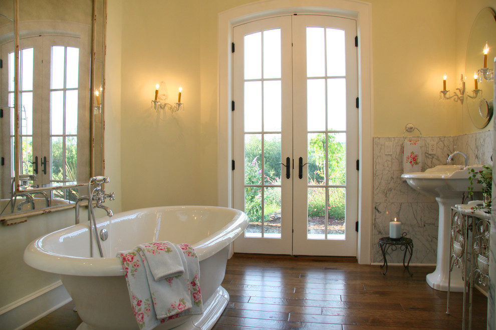 French Door Styles Bathroom Traditional with Baseboards Floral Towels Freestanding