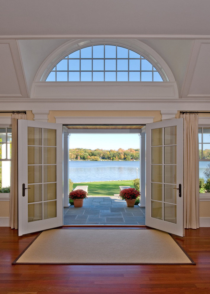 French Farmhouse Decor Entry Traditional with Arched Window Area Rug