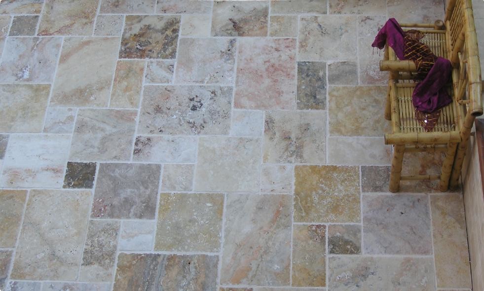 French Pattern Travertine Tile Spaces Tropical with Bathroom Travertine Tile Brushed