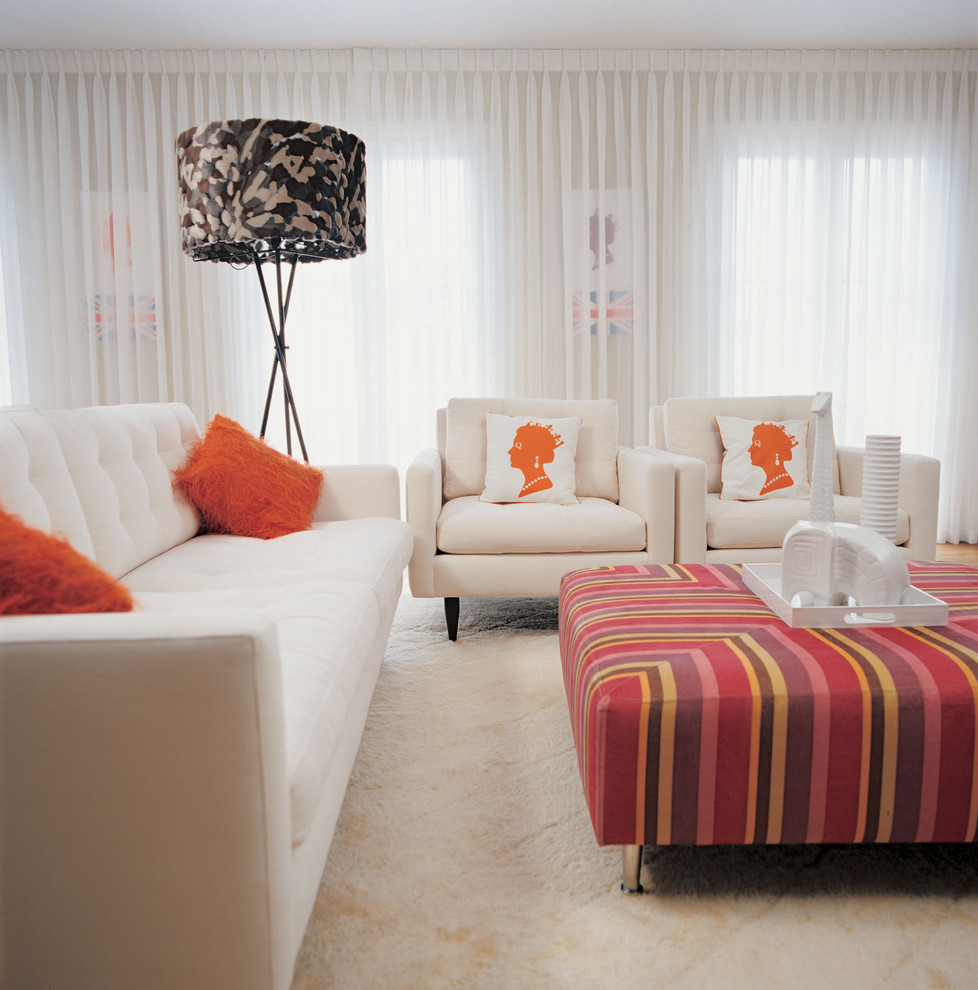 French Pleat Curtains Living Room Contemporary with Floor Lamp Orange Pillows