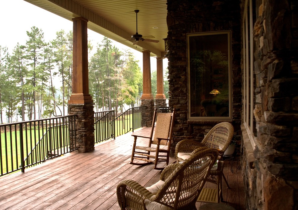 Front Porch Columns Porch Rustic with Ceiling Fan Rustic Stacked