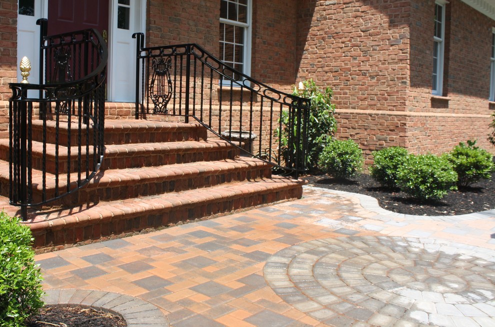 Front Steps Railing Landscape Traditional with Black Curved Railing Brick