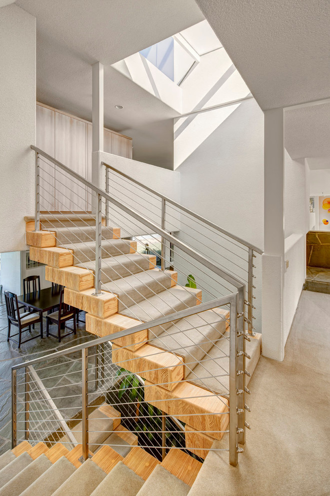 Front Steps Railing Staircase Contemporary with Beige Carpet Black Dining