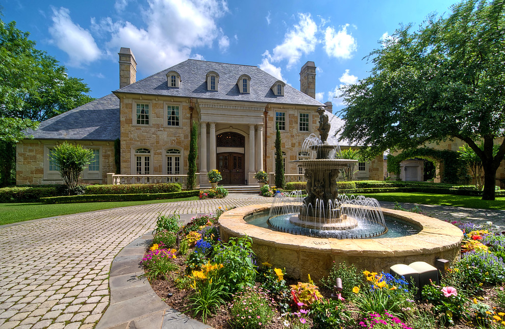 Front Yard Fountains Landscape Traditional with Aquatic Columns Dormer Windows
