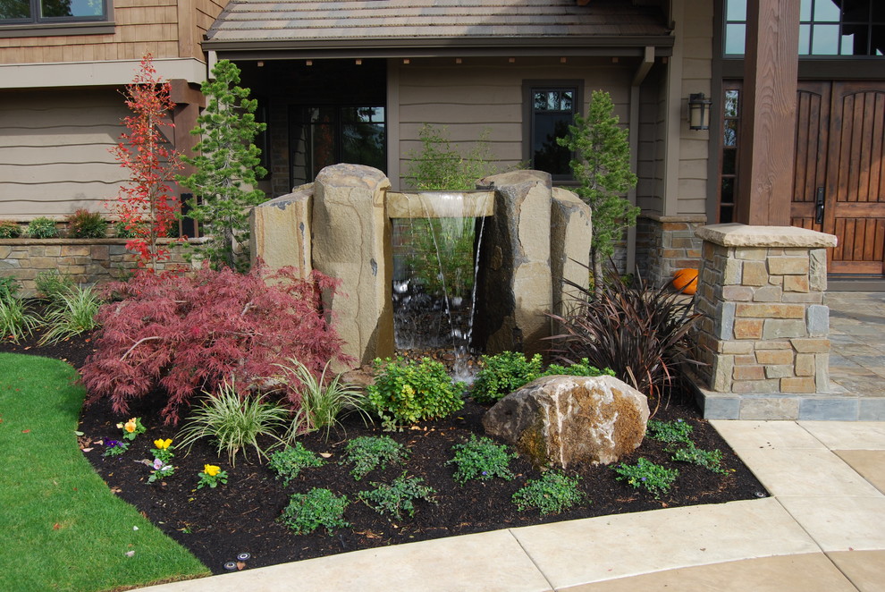 Front Yard Fountains Landscape Transitional with Basalt Beige Exterior Beige