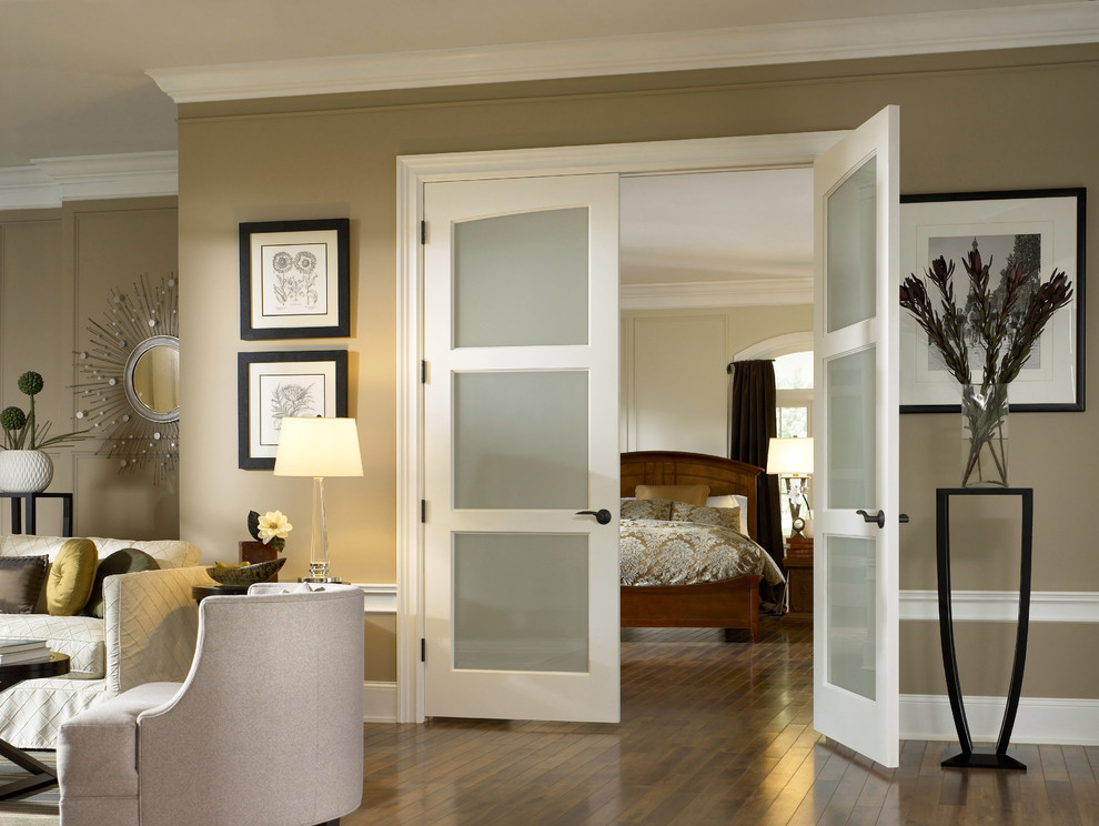 Frosted French Doors Bedroom Traditional with None 