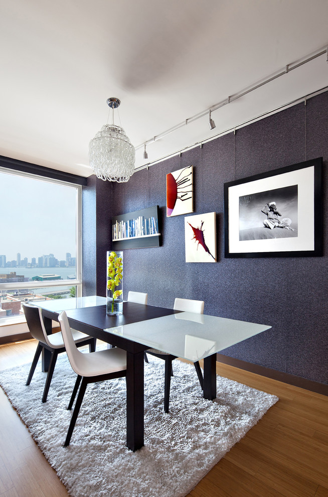 Frosted Glass Dining Table Dining Room Modern with Chandelier Contemporary Dark Wall