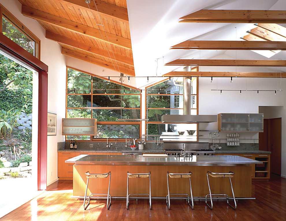 Frosted Glass Kitchen Cabinets Kitchen Modern with Angled Ceiling Angled Windows