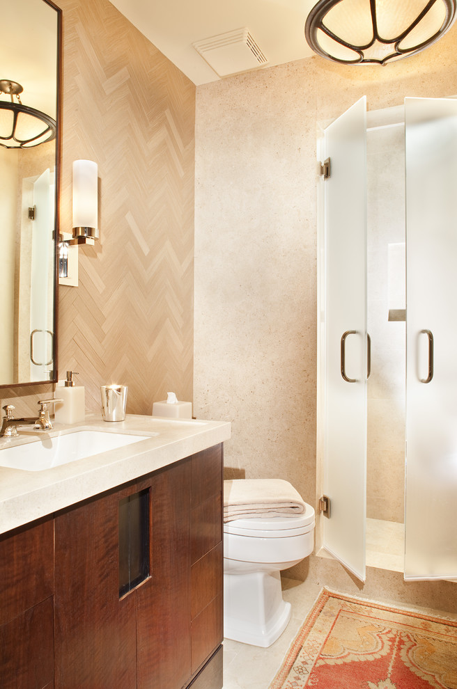 Frosted Shower Doors Bathroom Contemporary with Ceiling Light Herringbone Modern