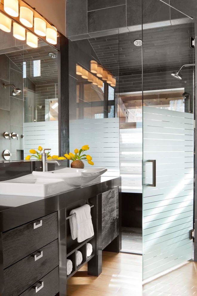 Frosted Shower Doors Bathroom Contemporary with Black White Black And