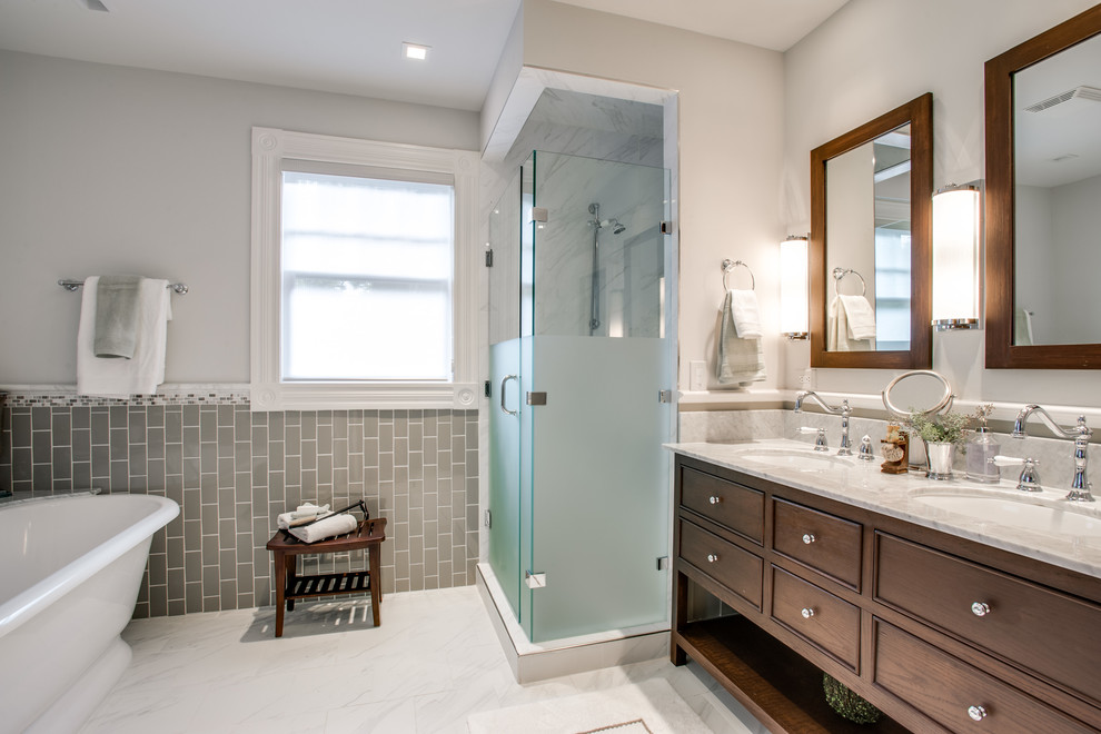 Frosted Shower Doors Bathroom Traditional with Double Vanity Framed Mirrors