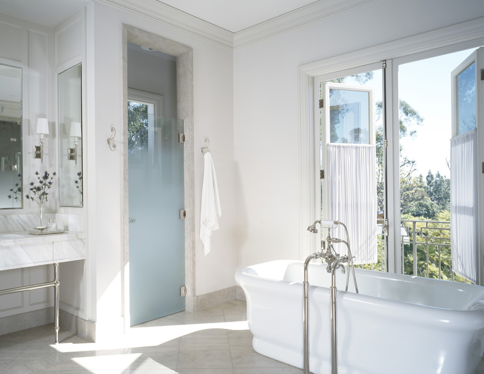 Frosted Shower Doors Bathroom Transitional with Balcony Bathroom Mirror Casement
