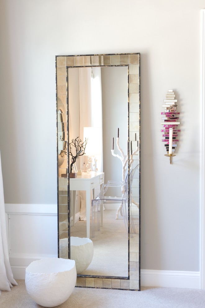 Full Length Wall Mounted Mirror Bedroom Contemporary with Baseboards Candle Sconce Dressing