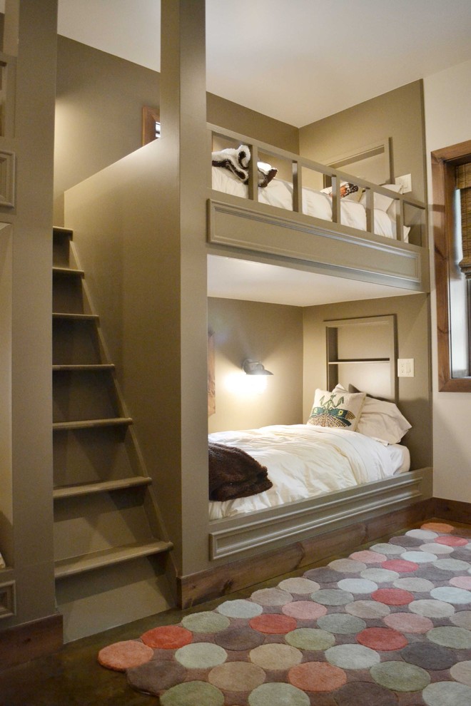 Full Over Full Bunk Beds with Stairs Kids Contemporary with Alcove Baseboards Built In