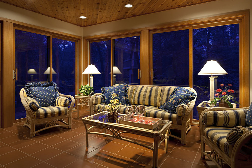 Furniture for Sunroom Sunroom Traditional with Ceiling Lighting Decorative Pillows