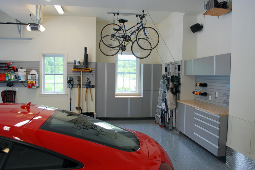 Garage Bike Storage Garage and Shed Contemporary with Checker Plate Aluminum Baseboards