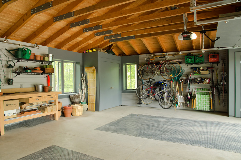 Garage Workbench Ideas Garage and Shed Traditional with Bike Storage Fir Rafters