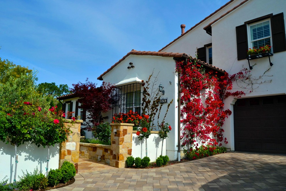 Garden Fencing Ideas Landscape Mediterranean with Bougainvillea Concrete Pavers Garage