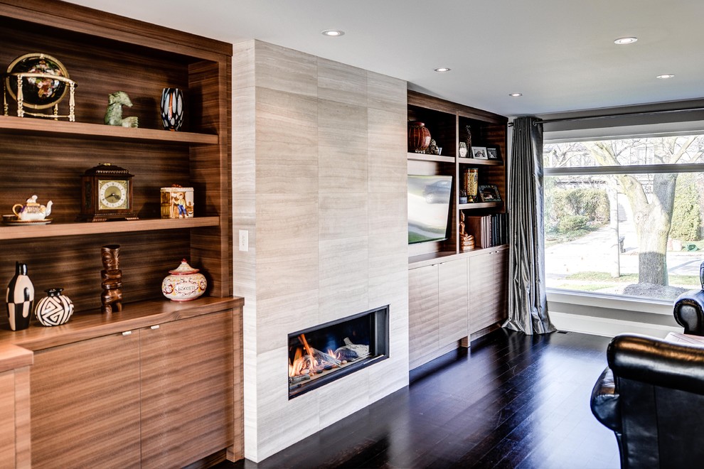 Gas Fireplace Corner Unit Family Room Contemporary with Additions Architect Basement Black