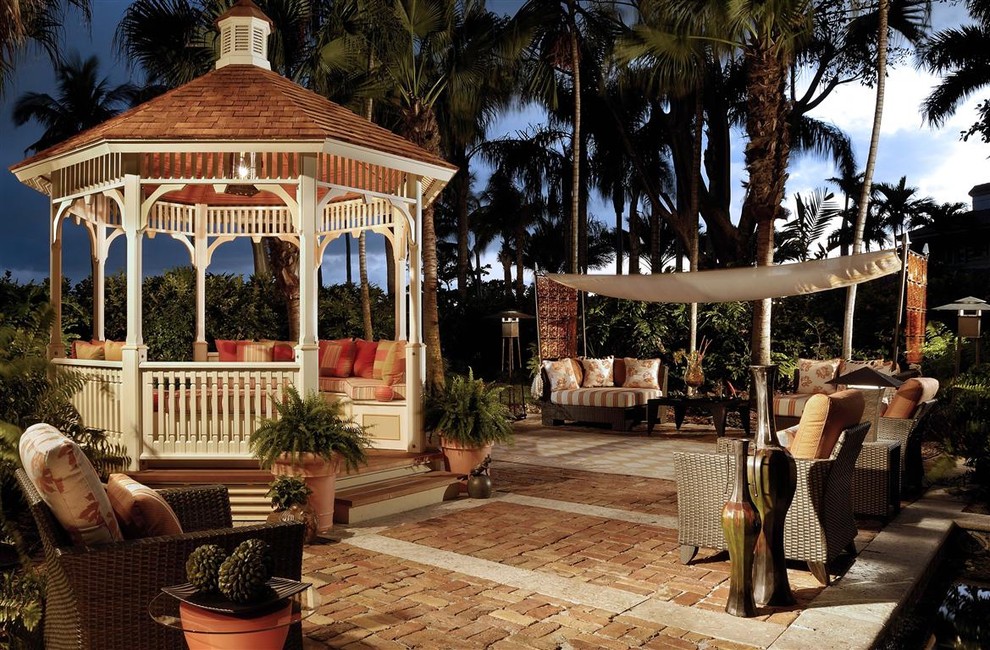 Gazebo Designs for Backyards Patio Tropical with Awning Brick Paving Container