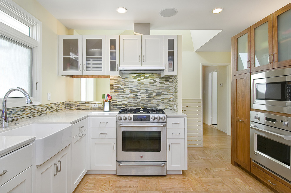 Ge Monogram Microwave Kitchen Contemporary with Apron Front Sink Bullet