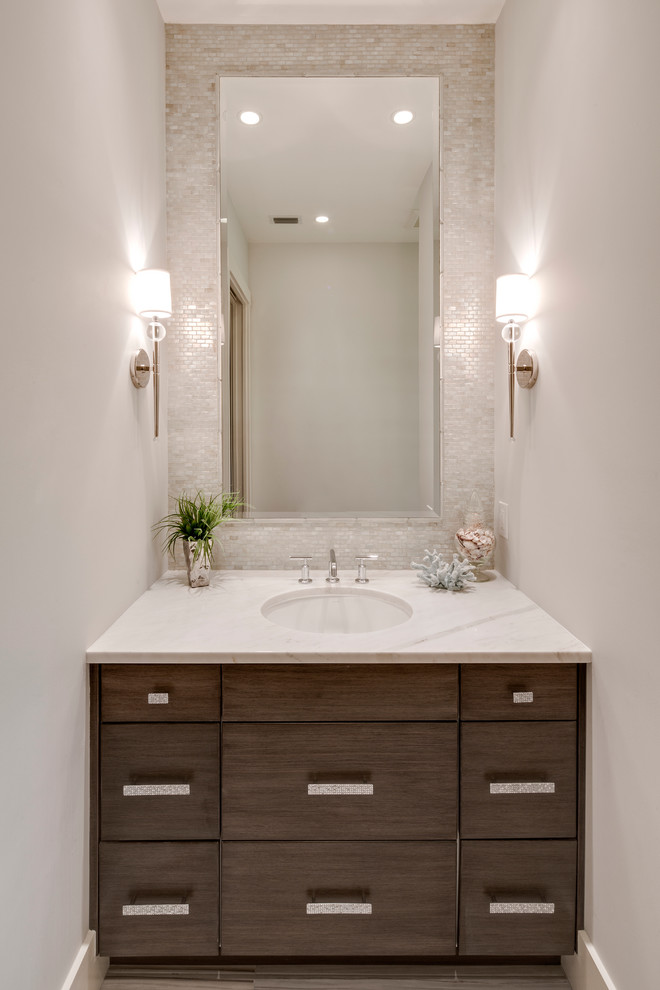 General Contractor Philadelphia Powder Room Beach with Mosaic Tile Accent Wall