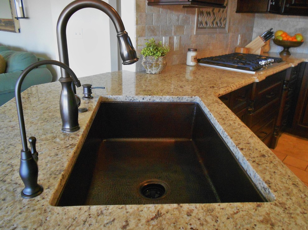 Giallo Ornamental Granite Countertop Kitchen Traditional with Copper Sink Giallo Ornamental
