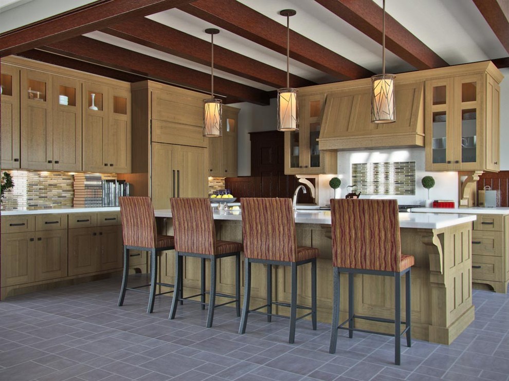 Glass and Stone Backsplash Kitchen Eclectic with Backsplash Tile Counter Stools