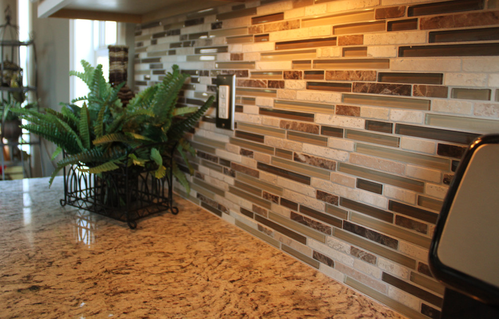 Glass and Stone Backsplash Kitchen Traditional with None 