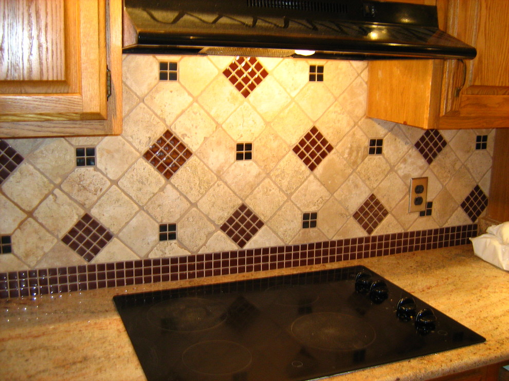 Glass and Stone Backsplash Spaces Traditional with Diagonal Backsplash Pattern Glass