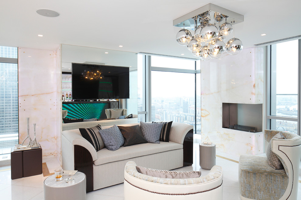glass ball chandelier Living Room Contemporary with city view cushions floor-to-ceiling
