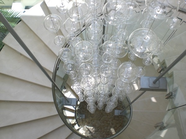Glass Ball Chandelier Staircase Contemporary with None 