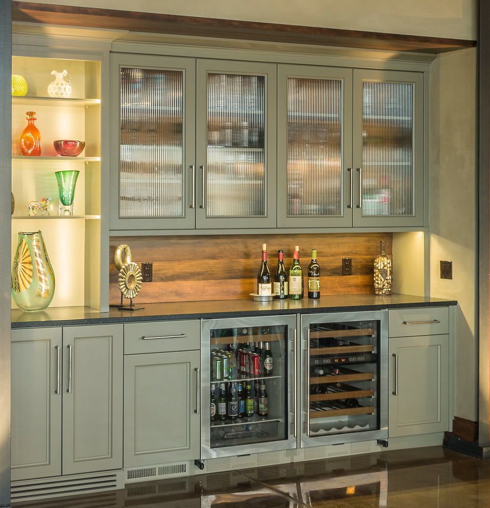 Glass Beverage Dispenser Kitchen Contemporary with Concrete Counters Concrete Floor