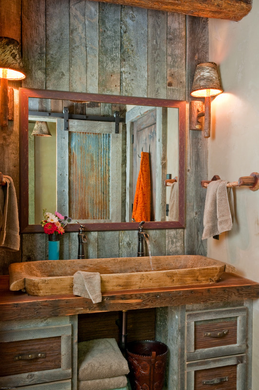 Glass Beverage Dispenser with Metal Spigot Bathroom Rustic with Barn Door Barnwood Bath