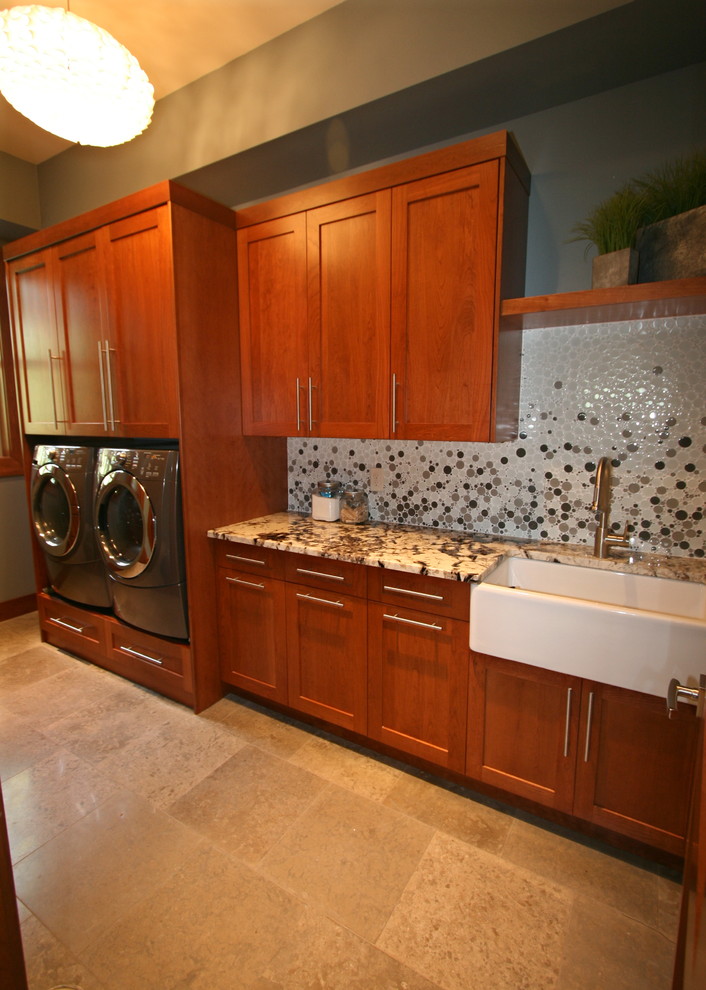 Glass Bubble Tile Laundry Room with Apron Sink Bubble Glass