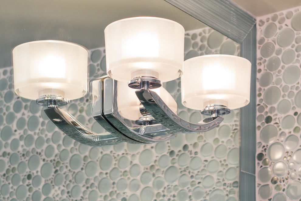 Glass Bubble Tile Powder Room Traditional with Bathroom Blue Glass Tile