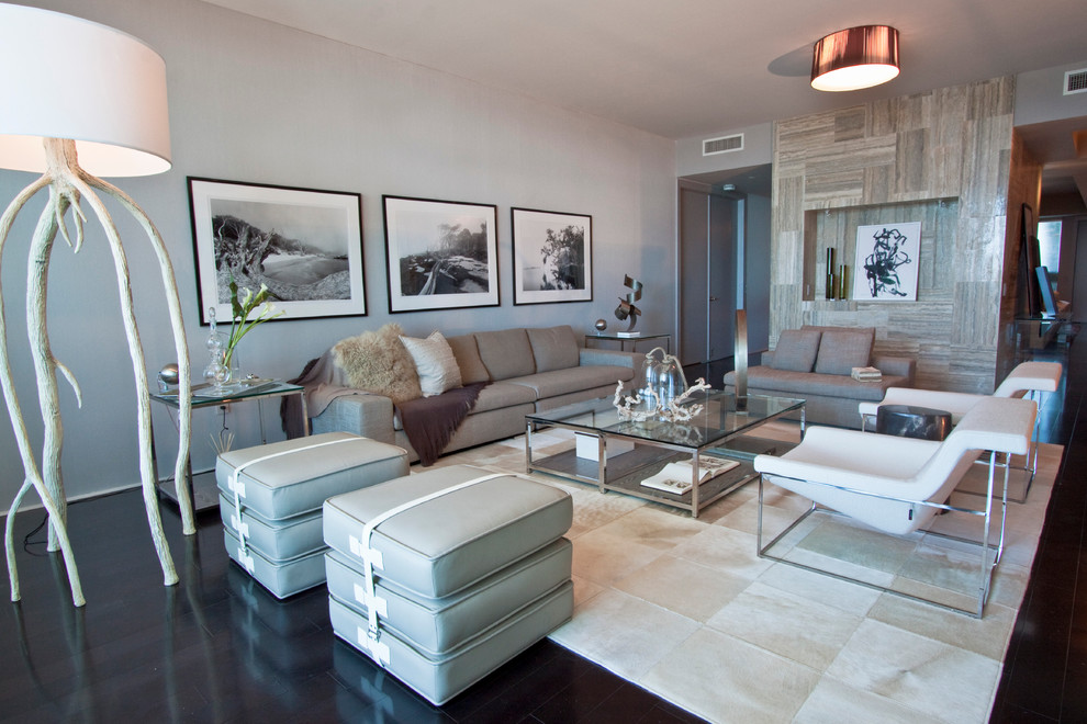 Glass Coffee Table with Ottomans Living Room Contemporary with Accent Wall Beach Beige