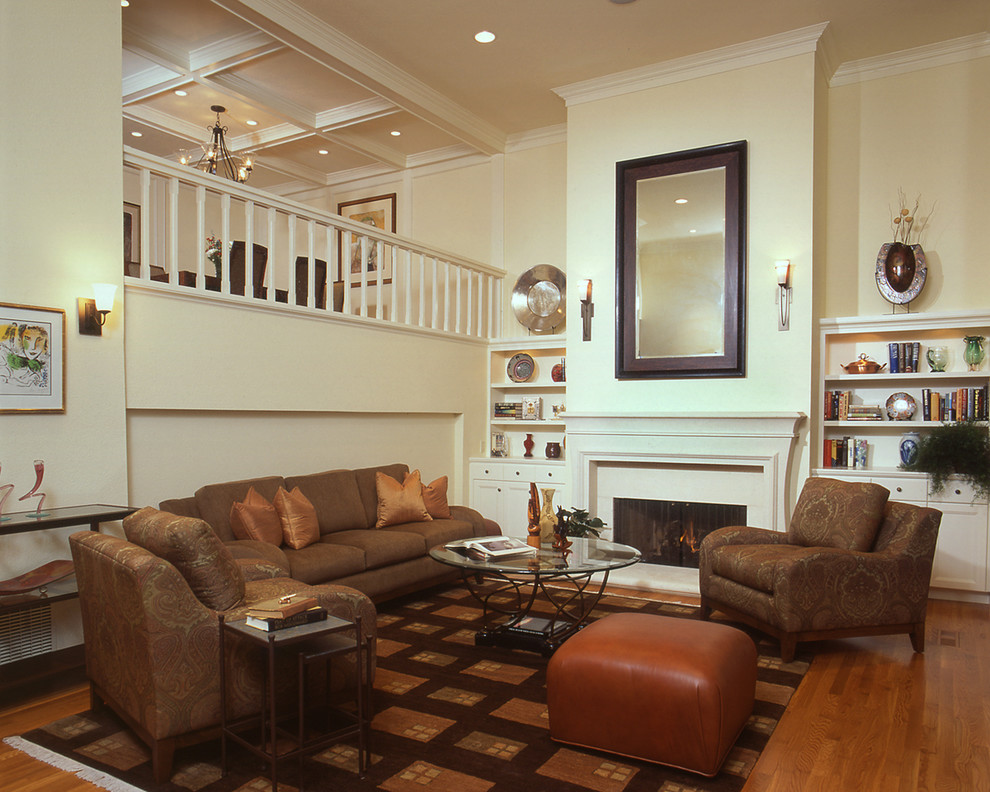 Glass Coffee Table with Ottomans Living Room Traditional with Bookshelves Brown Built Ins