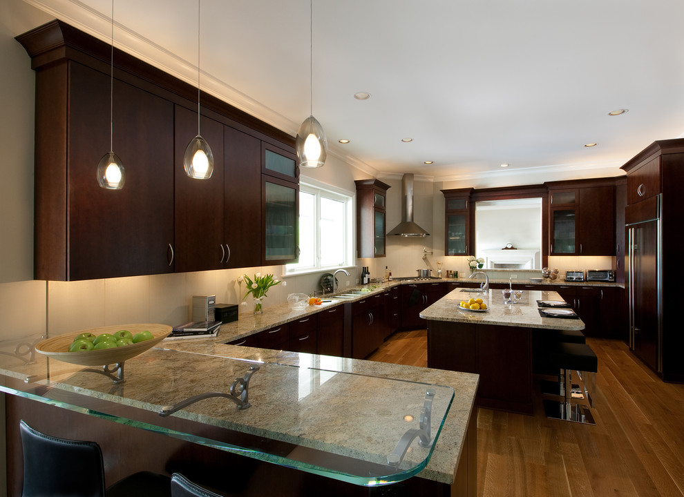 Glass Counter Height Table Kitchen Contemporary with Ceiling Lighting Crown Molding