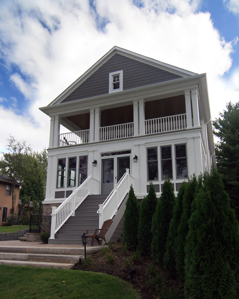 Glass Enclosed Porch Exterior Traditional with Adirondack Chairs Balcony Cape