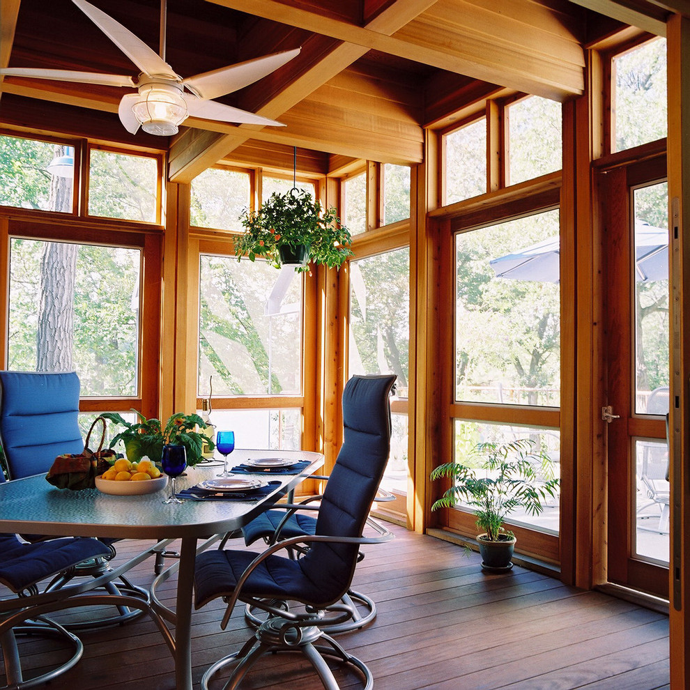 Glass Enclosed Porch Porch Eclectic with Ceiling Fan Coffered Ceiling