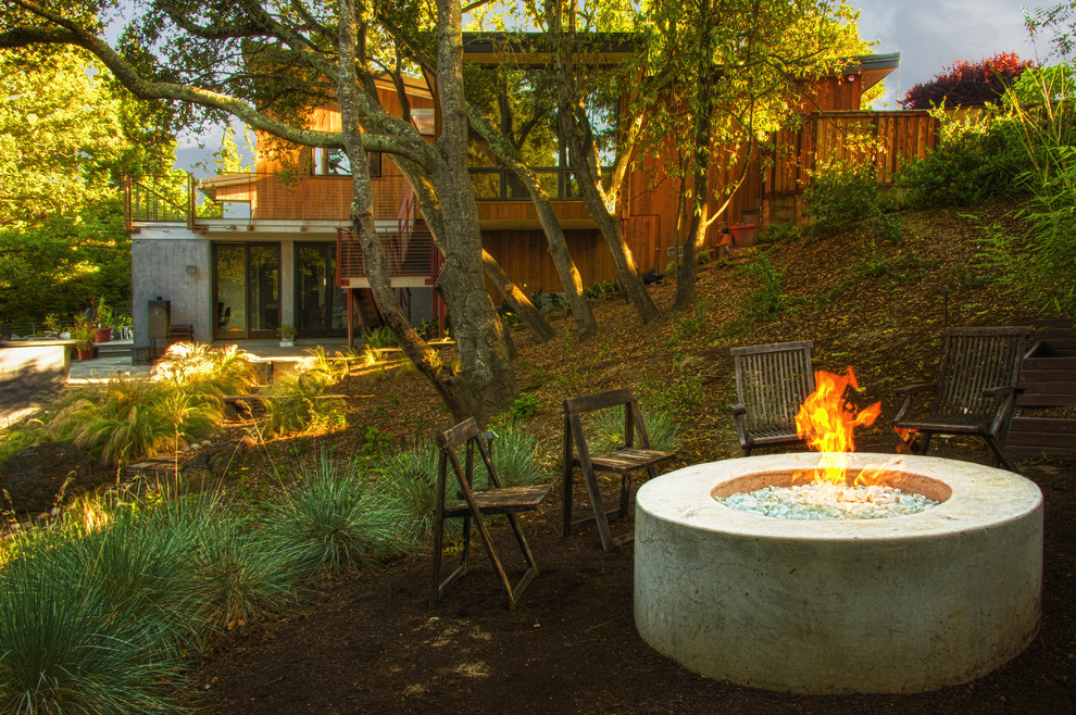 Glass Fire Pit Landscape Contemporary with Feather Grass Fire Glass