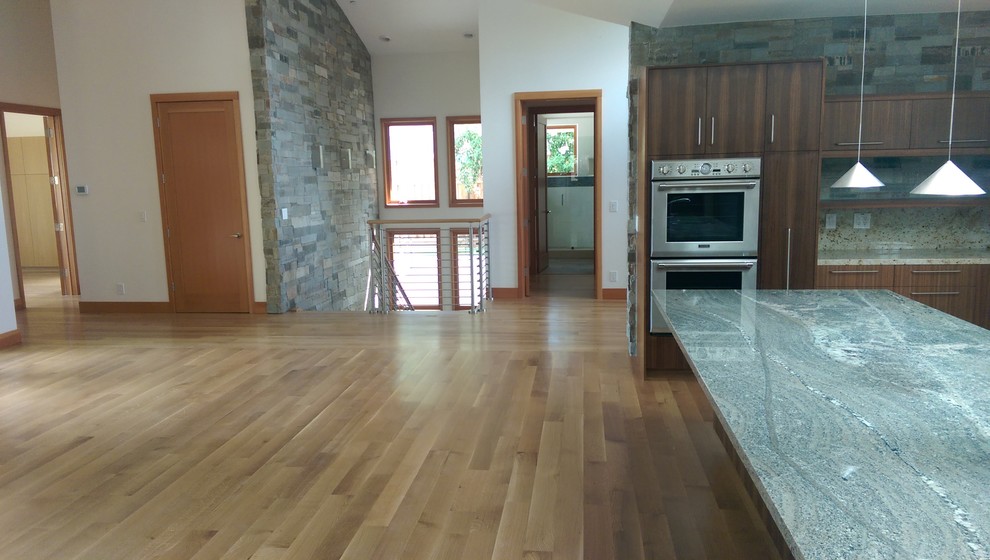 Glass Front Kitchen Cabinets Kitchen Modern with Hardwood Flooring in Kitchen