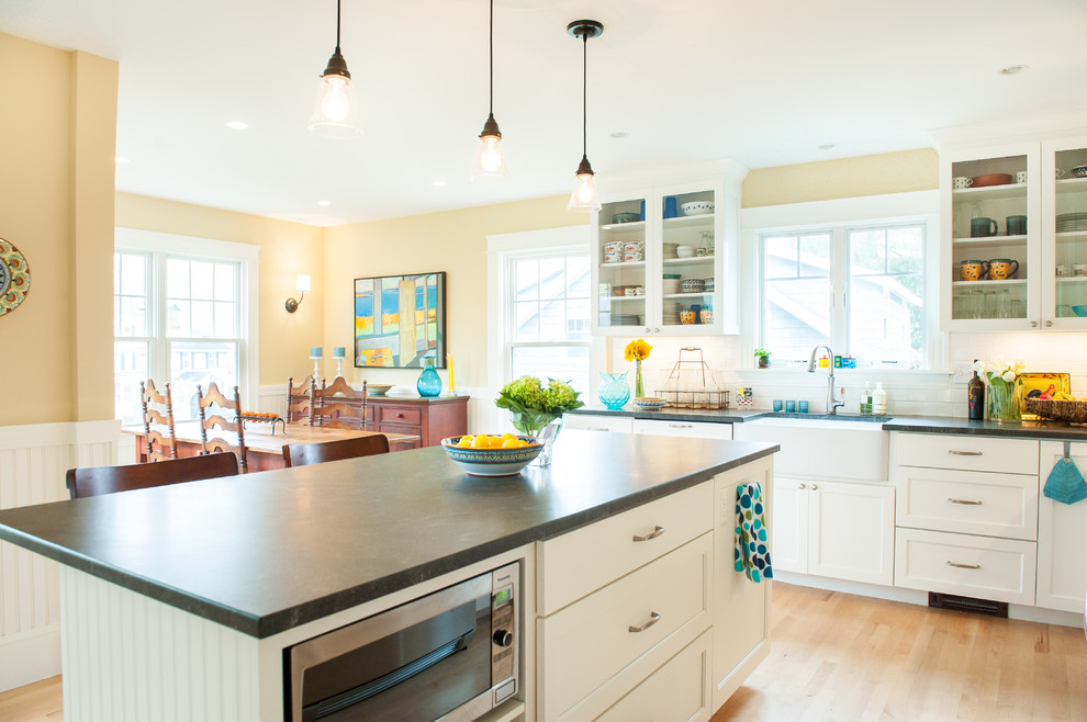 Glass Front Kitchen Cabinets Kitchen Traditional with Apron Sink Black Countertop
