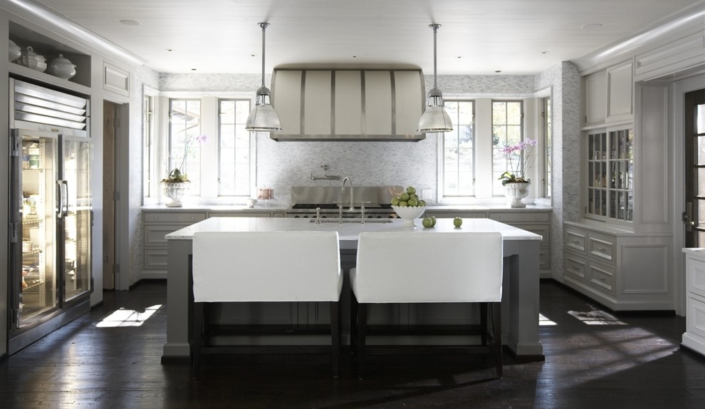 Glass Front Refrigerator Kitchen Contemporary with Bench Stools Counter Stools1