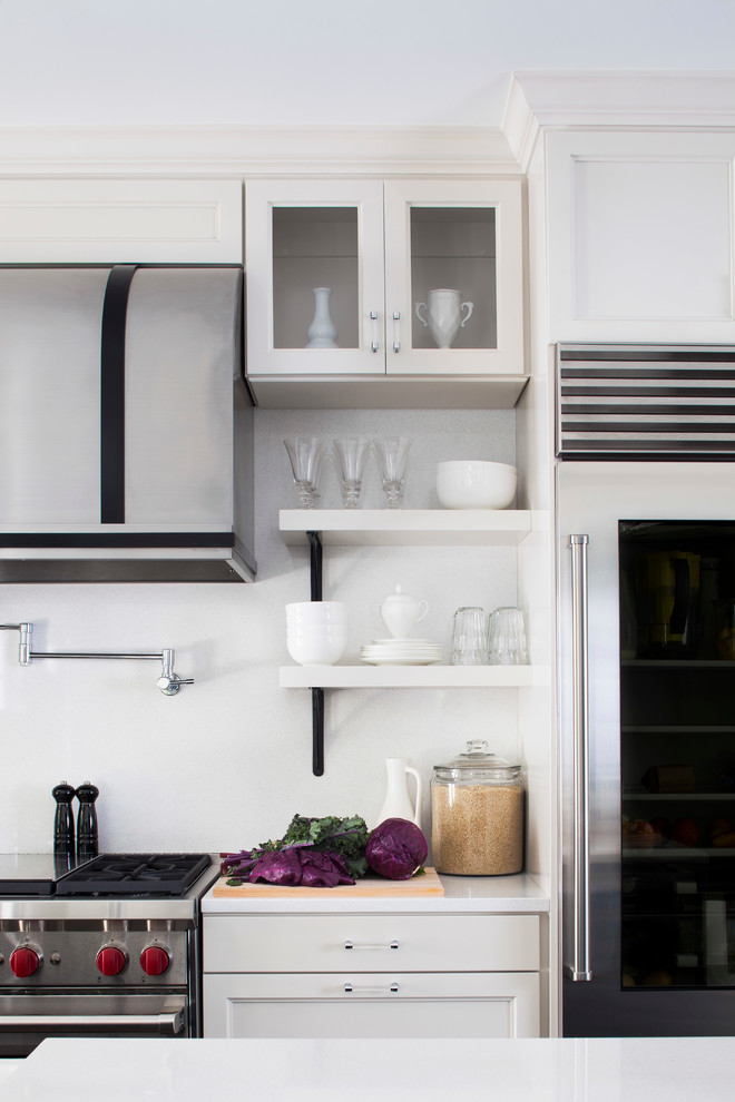 Glass Front Refrigerator Kitchen Transitional with 1 Story Airy Beach Style