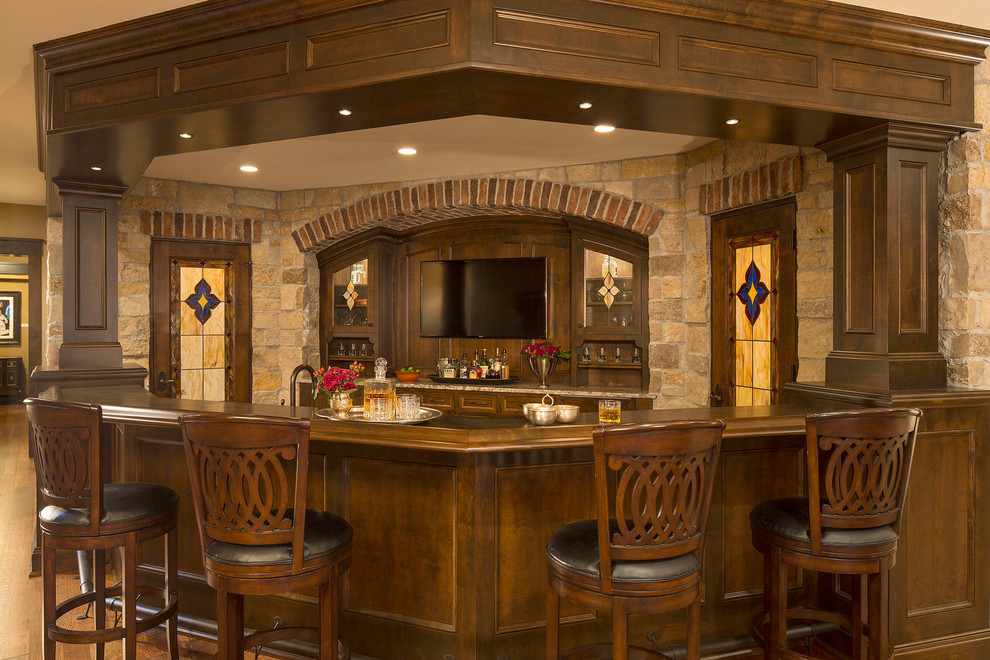 Glass Kitchen Cabinet Doors Home Bar Traditional with Bar Beige Brick Brick