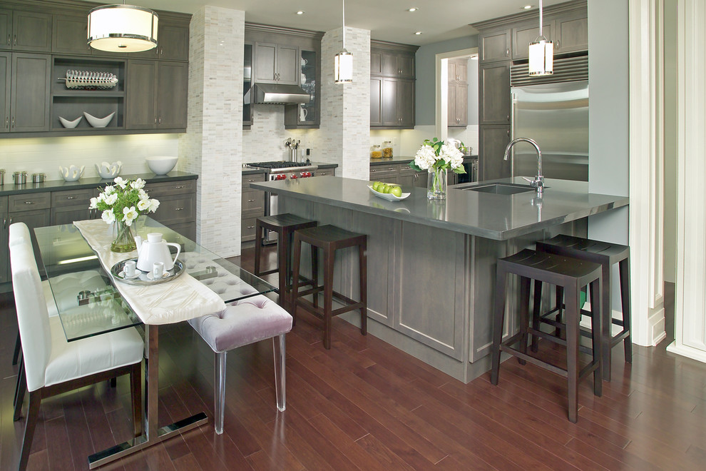 Glass Pedestal Table Kitchen Contemporary with Breakfast Bar Built in Cabinets
