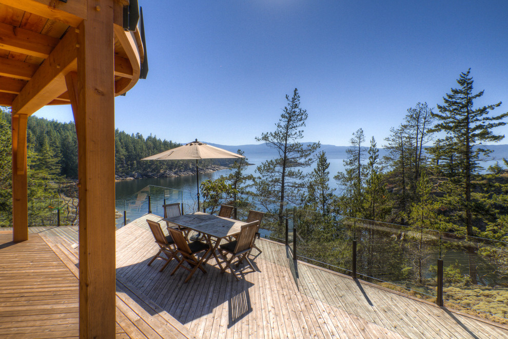 Glass Railing Cost Deck Rustic with Beige Patio Umbrella Cantilevered