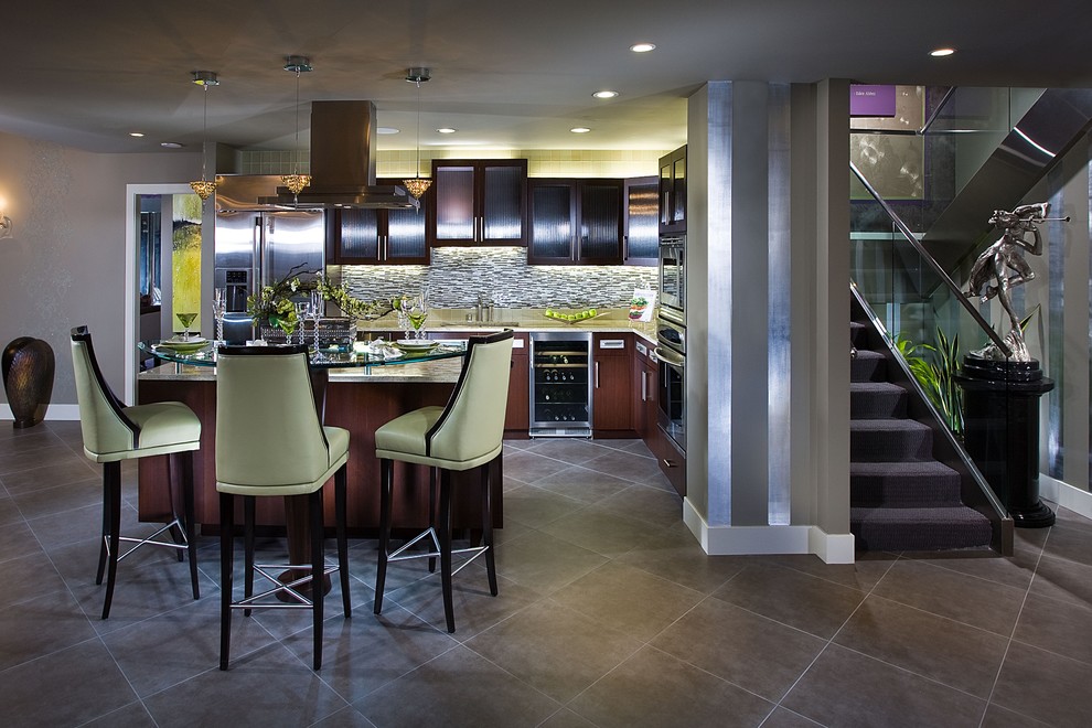 Glass Stair Railings Kitchen Contemporary with Barstool Glass Table Oven